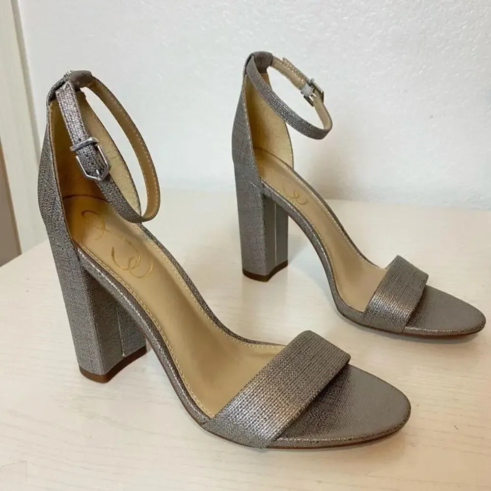 NWOT Sam Edelman Yaro Ankle Strap Sandal‎ Women's Pewter Metallic